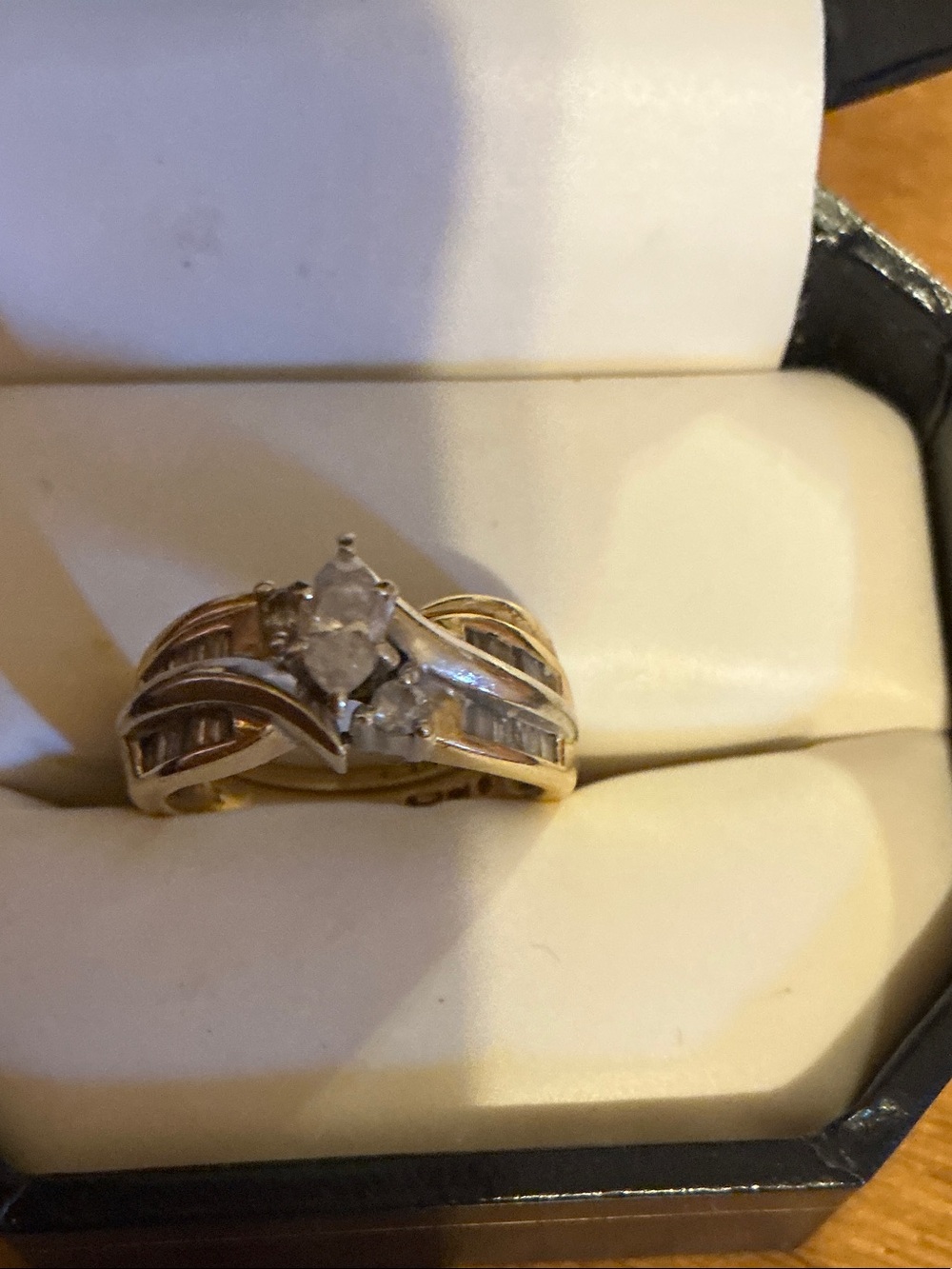 Elegant Two-Tone Gold and Silver Marquise Diamond Ring Wedding set Women's Jewel